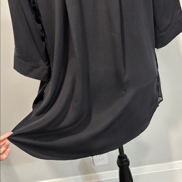 AllSaints Black Silk Button Down Shift Dress Sheer Side Slits 3/4 Sleeve Size 4 - Picture 10 of 16